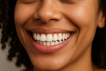 Close-up of a person smiling, showcasing healthy teeth.
